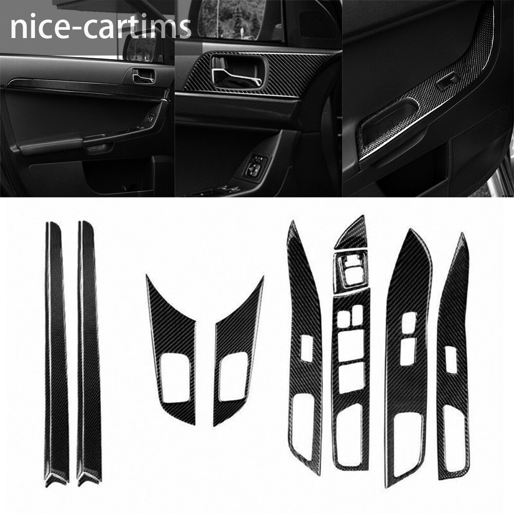 15Pcs Carbon Fiber Interior Door Panel Decor Cover for Mitsubishi Lancer 2008-15