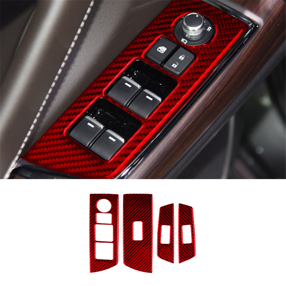 Red Carbon Fiber Interior Window Lift Panel Cover Trim for Mazda CX-9 2016-2022