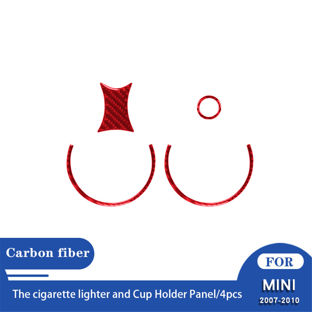 4X Red Carbon Fibre Cup Holder Trim for BMW for MINI Cooper 2007-2011