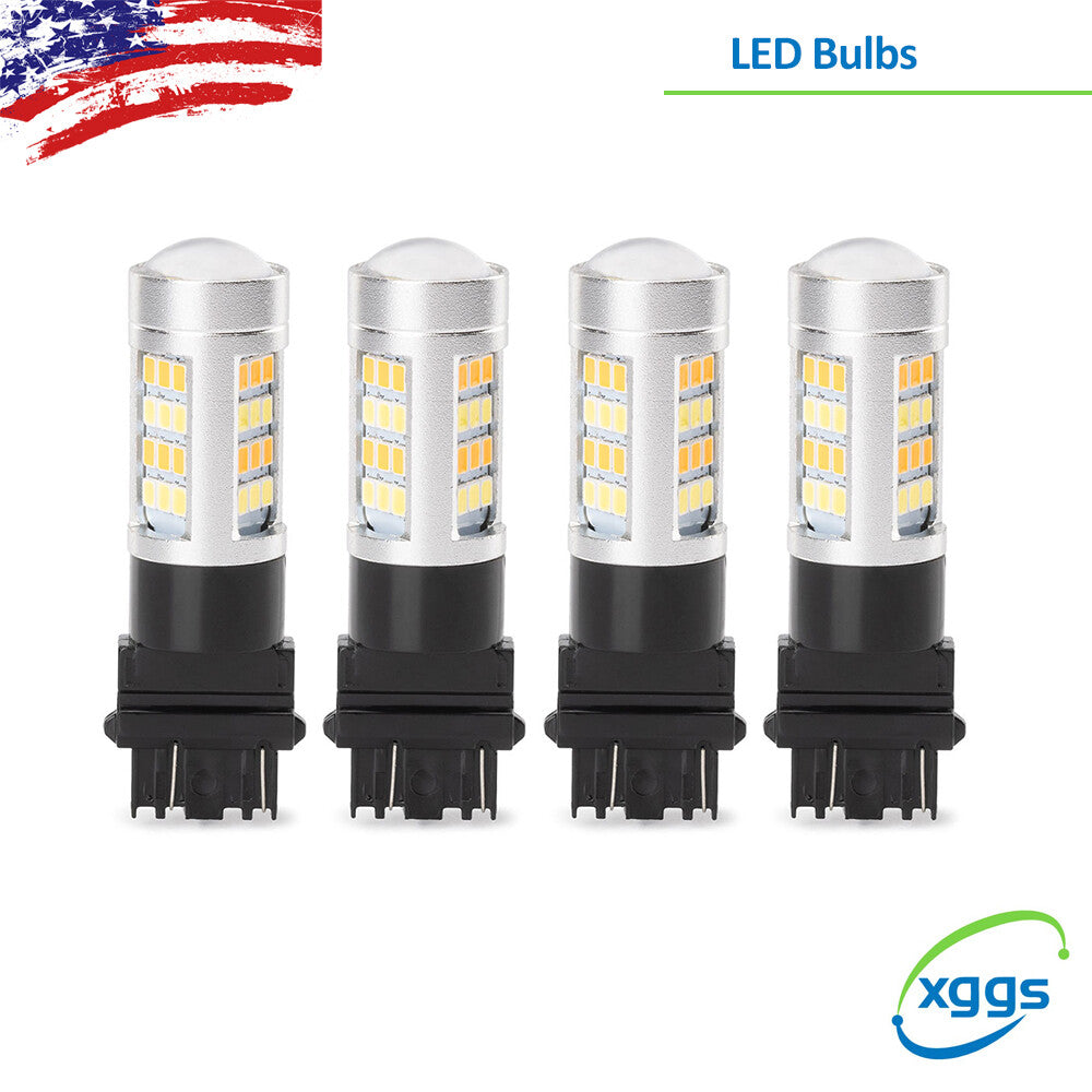 4X Turn Signal Parking Light Bulb Error Free White/Amber LED DRL Switchback New