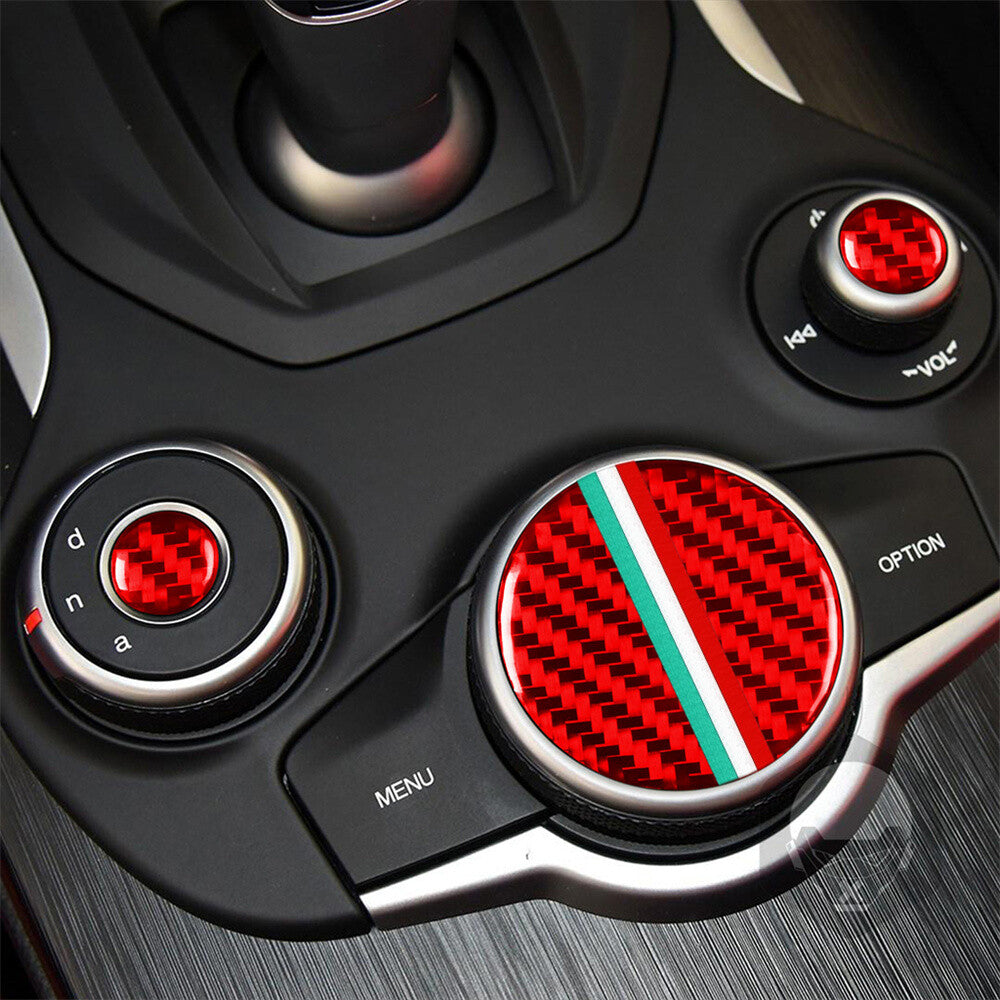 for Alfa Romeo Giulia 2017-19 Inner Central Control Knobs Cover Red Carbon Fiber