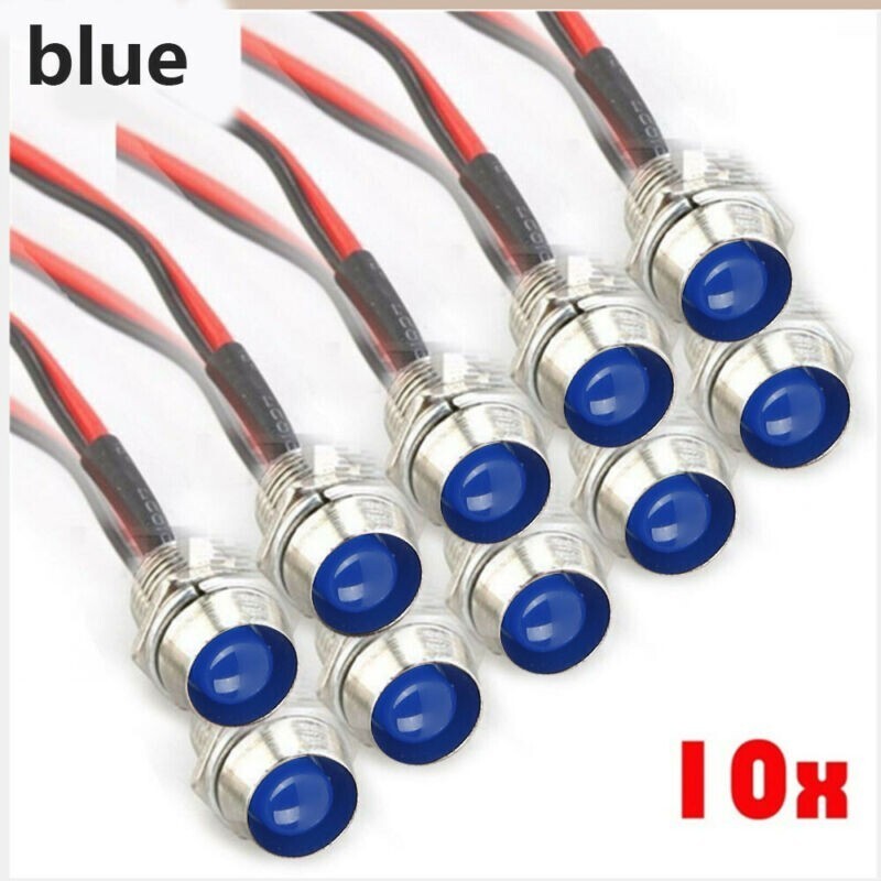 10PCS Car Boat LED Indicator Light 12V 8mm Dash Panel Single Lamp