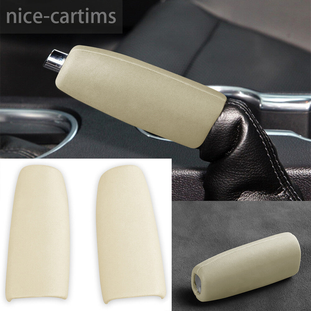 PU Leather Off White Car Handbrake Grips Trim for Ford for Mustang 2015+ Accessories