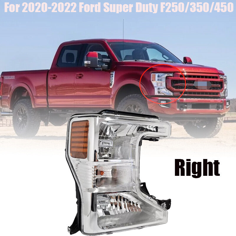 Passenger RH Halogen Headlight Chrome For 2020-2022 for Ford Super Duty F250/350/450