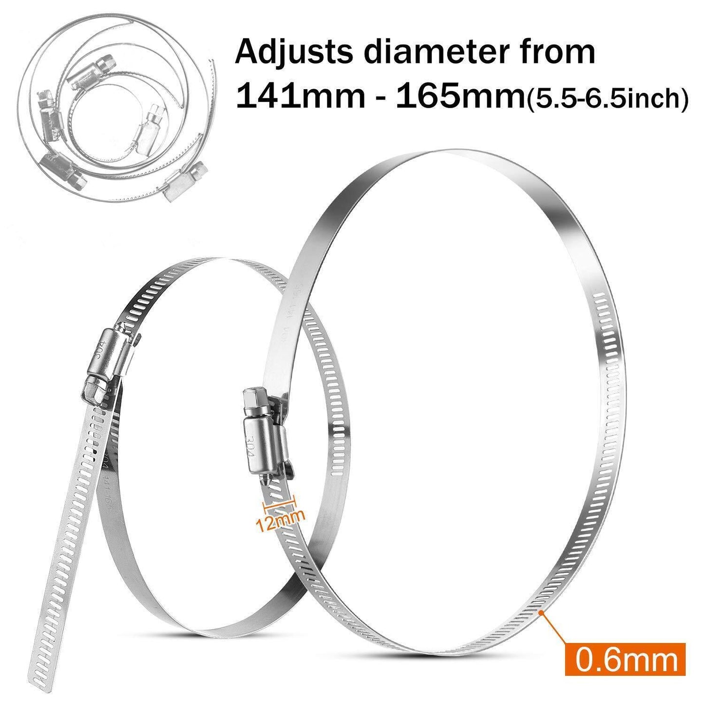 6-inch 304 stainless steel hose clamp, worm gear fuel line clamp, adjustable air-