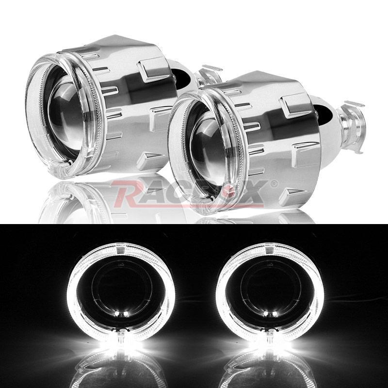 2.5inch RHD White LED Angel Eyes Projector Lens w/Shroud Headlight Retrofit
