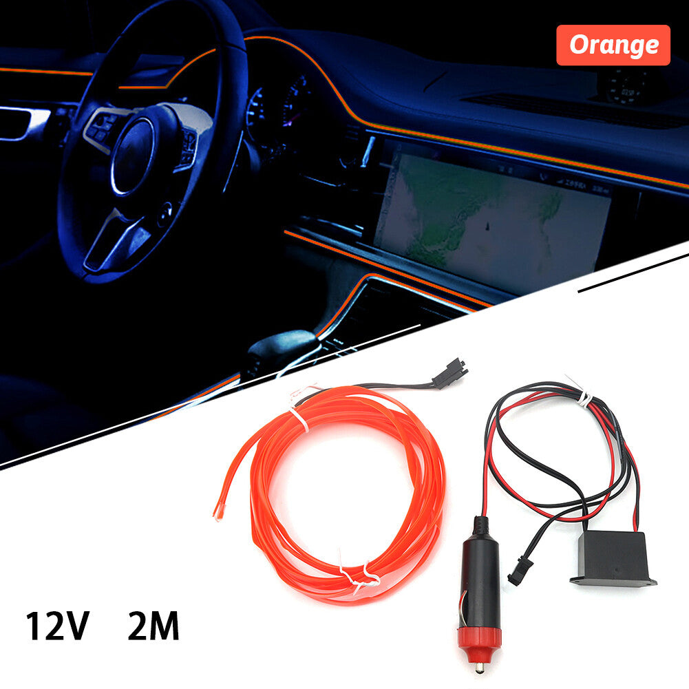 Car Interior Atmosphere LED Light Strip Wire Lamp Decor Accessories Orange 2M