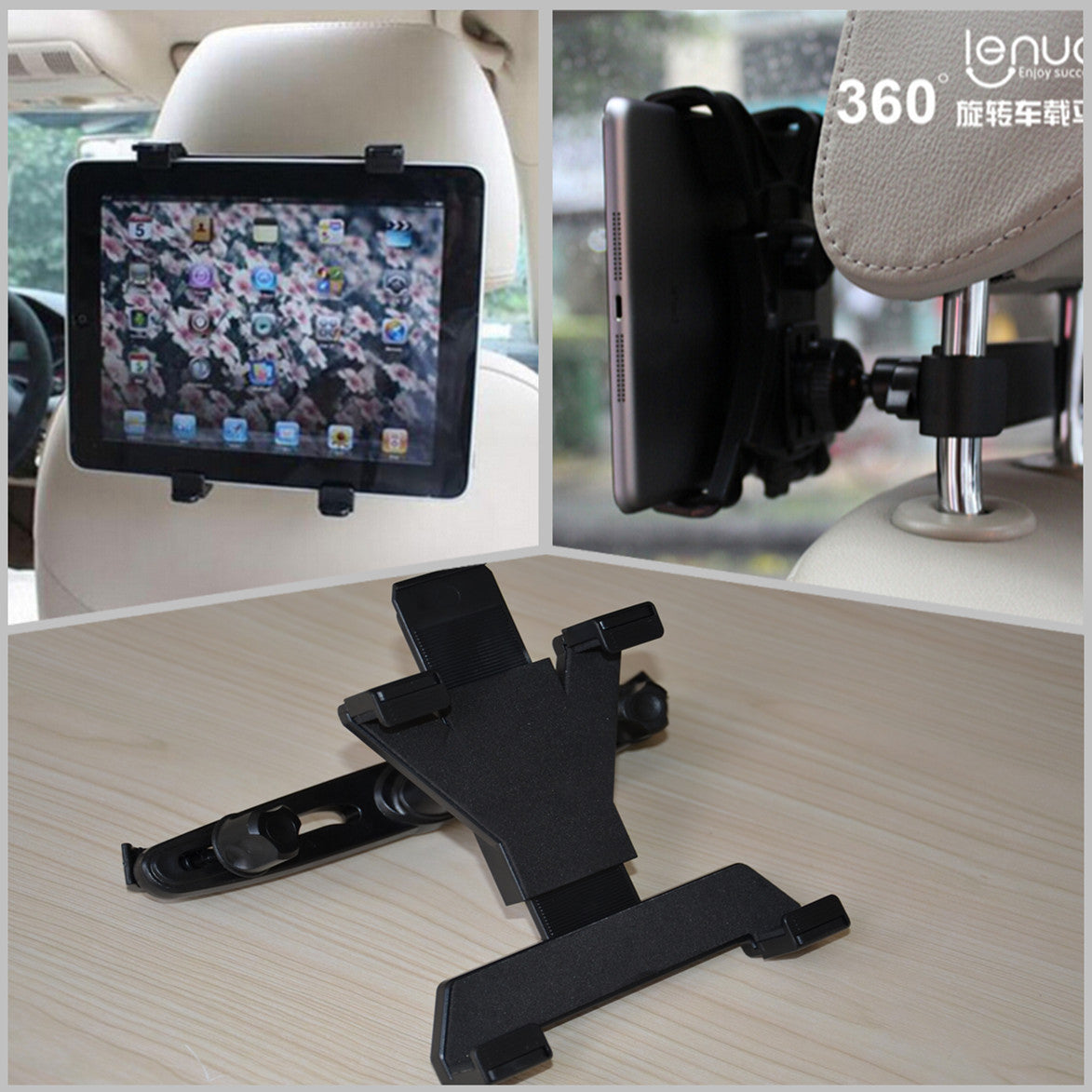 Universal Car for Seat Headrest Back Holder Mount Tablet Rotation Bracket Black
