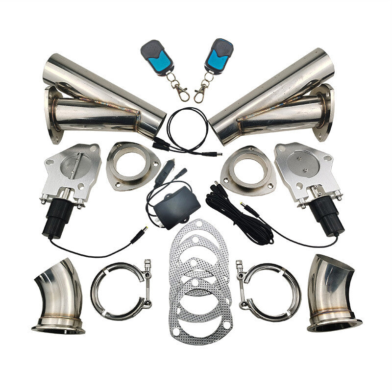 2.25 Double Electric Exhaust E-Valve Control Motor Y Pipe kit w/ Remote Switch