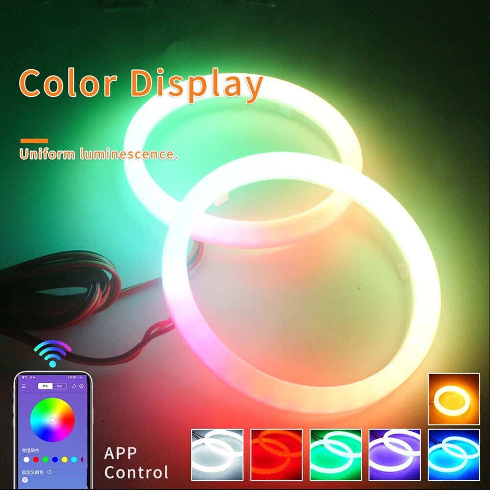 1Pair RGB 80MM LED Guide Eyes Rings for Car Headlight Retrofit