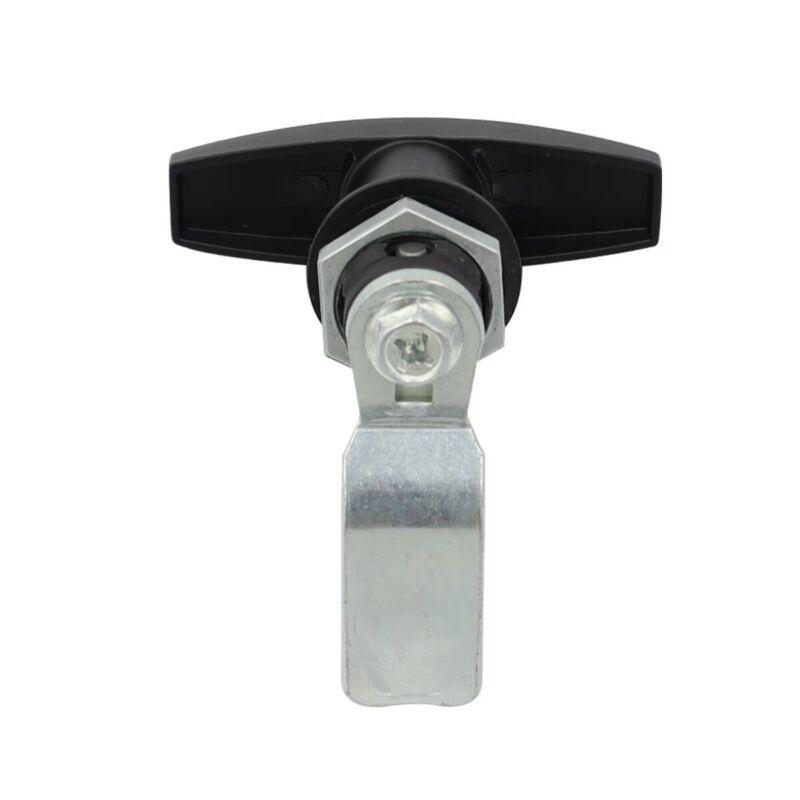 Black T-handle door cover latch with 2-key cover lock suitable for trucks, RVs, and campervans.