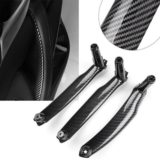 3X Carbon Fiber Car Interior Door Pull Handle Trim Fit for BMW X5 X6 E70 E71 SAV LHD