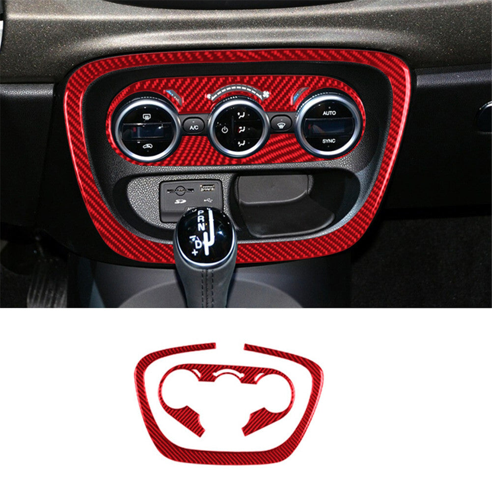 Red Carbon Fiber Interior Climate Control Panel Cover Trim for Fiat 500L 2014-17