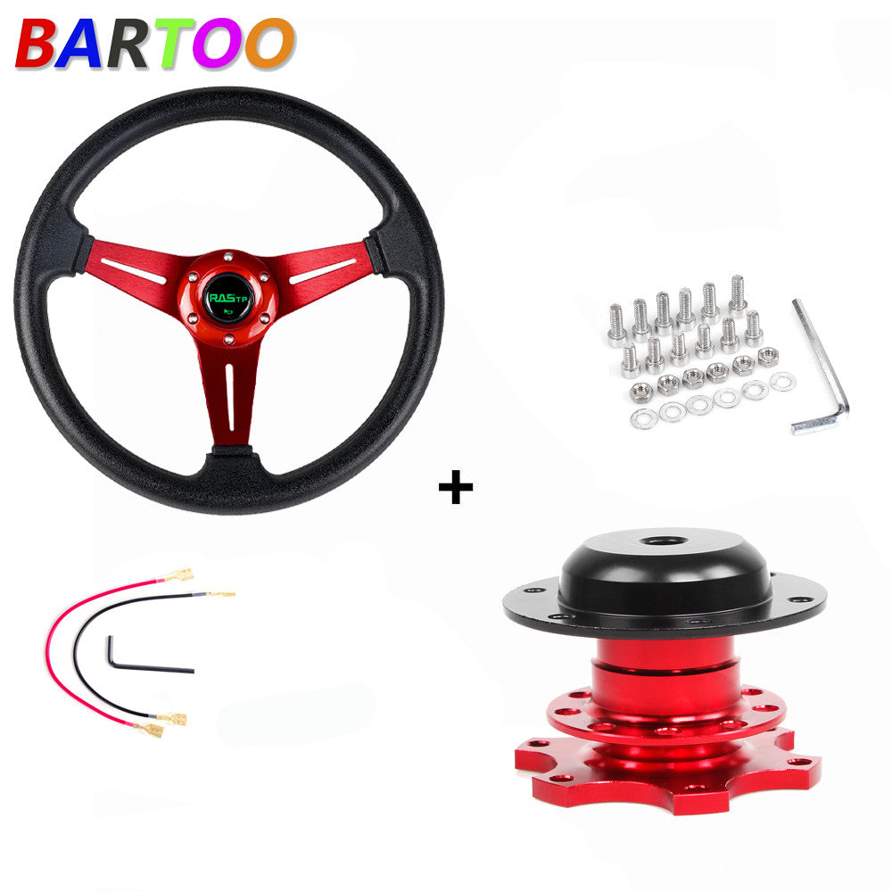Car Steering Wheel +Quick Release HUB Racing Adapter Snap Off Boss Red
