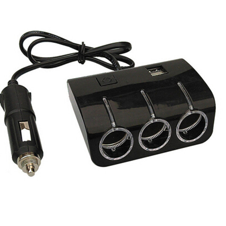 Car Black Charger Adapter 2 USB Port Adapt 3 Way Cigarette Lighter Power Socket