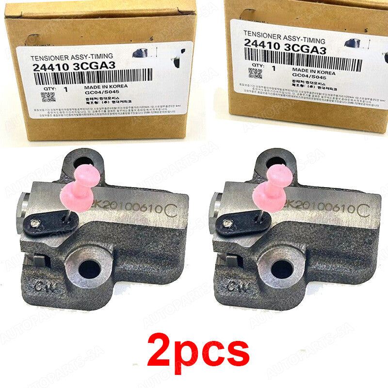 Paired engine timing chain tensioner 244103CGA3 suitable for 09-19 for Hyundai for Kia 3.3L and 3.8L engines.