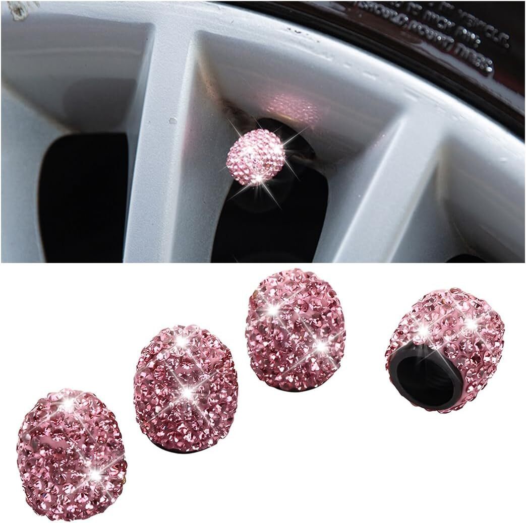 4Pcs Fashion Diamond Bling Car Tyre Tire Wheel Rims Air Valve Stem Cap Car Pink