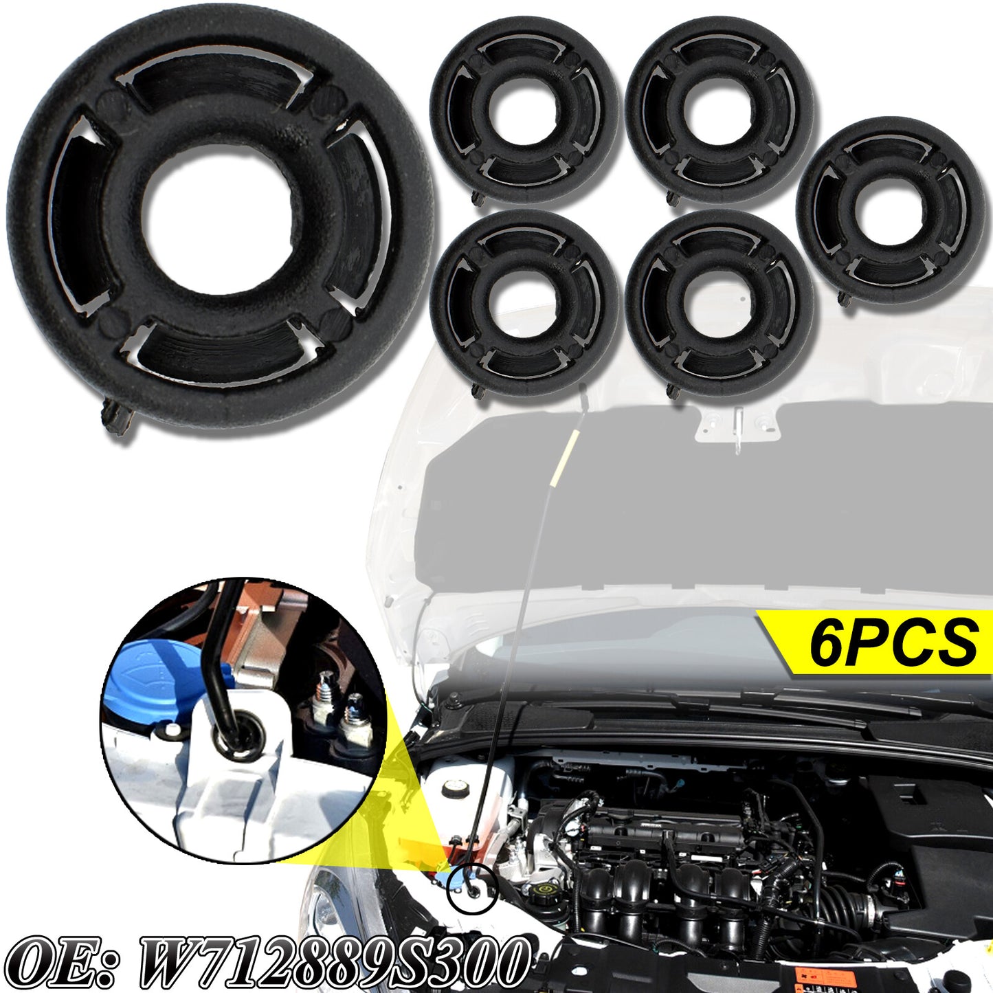6pcs Bonnet Hood Support Prop Rod Grommet for Ford Mondeo Focus Kuga Escape