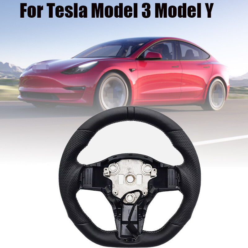 for Tesla Model 3 for Model Y HEATED Black Ring Sport Leather Steering Wheel