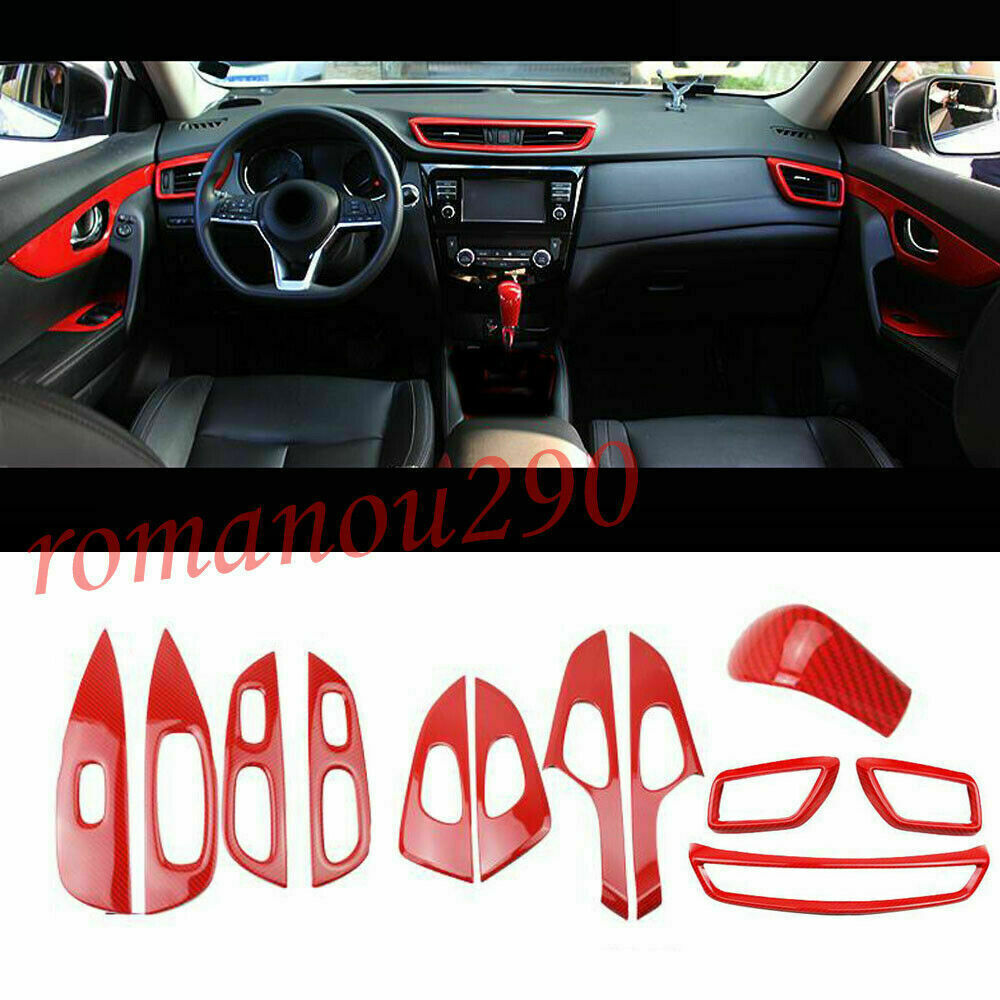 12X for Nissan Rogue 2014-2020 Red Carbon Fiber Look Car interior Kit Trim Cover