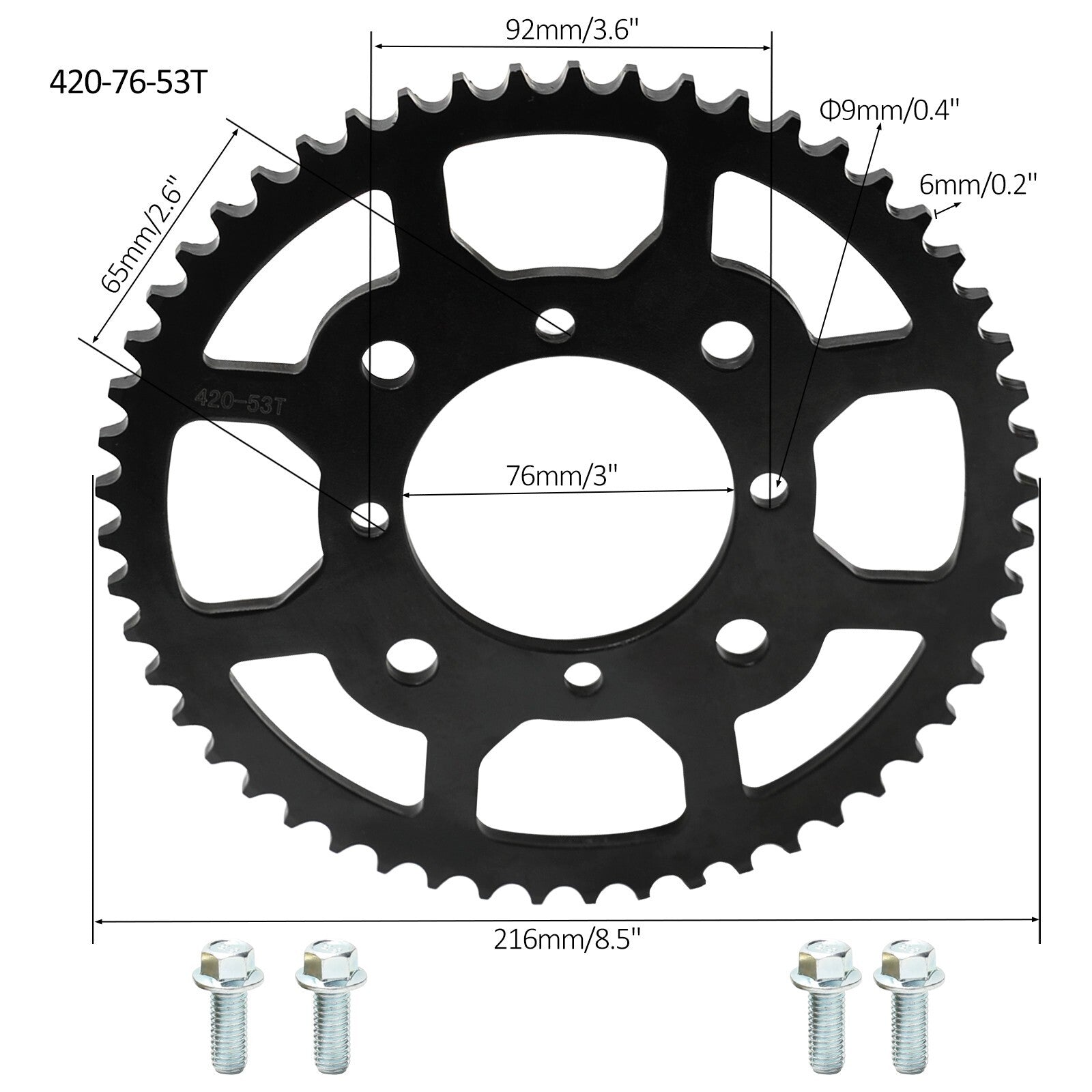 420 76 mm 53T rear sprocket suitable for Dirt Pit bicycles 70cc 90cc 110cc 125cc 150cc