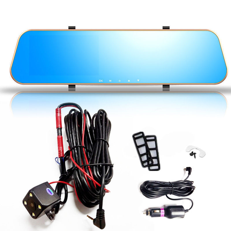 Car 1080P Driving Recorder 4.3 Video Dual Lens DVR LED Camera Rearview Mirror