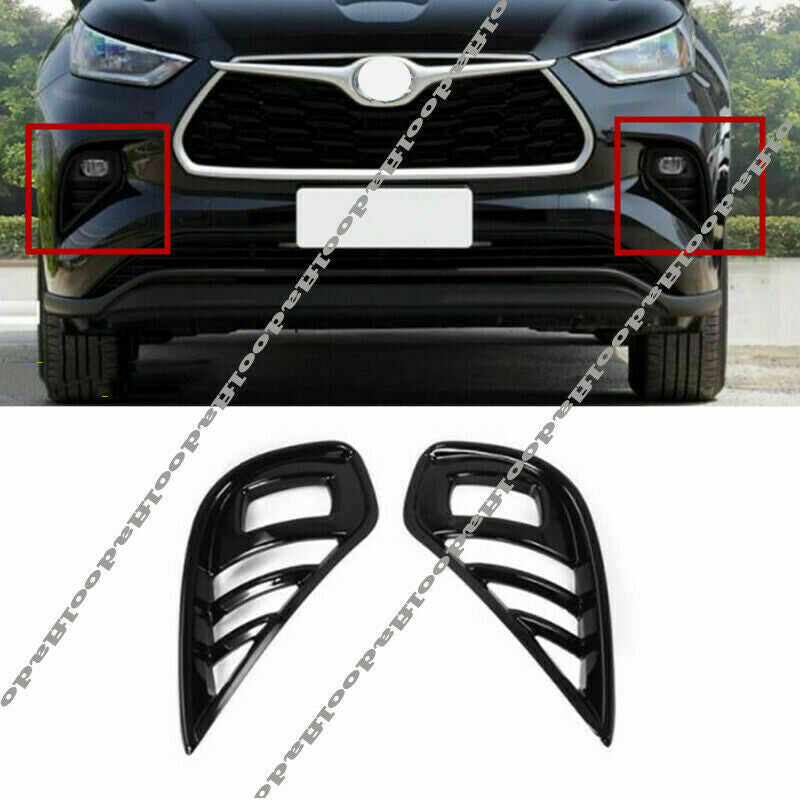 Gloss Black Front Bumper Fog Lamp Cover Trim for Toyota Highlander 2020-2023