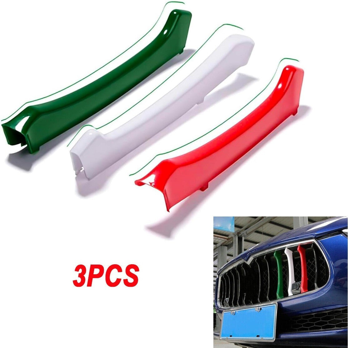 3pcs for 2014-2017 for Maserati Ghibli Italian Flag Colors Front Grille Trim Covers
