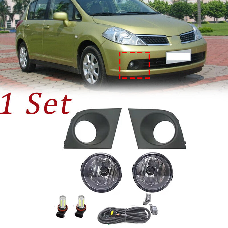 1 Set LED Fog Lights Cover Frame Wiring Grille for Nissan Tiida Latio 2005-2008