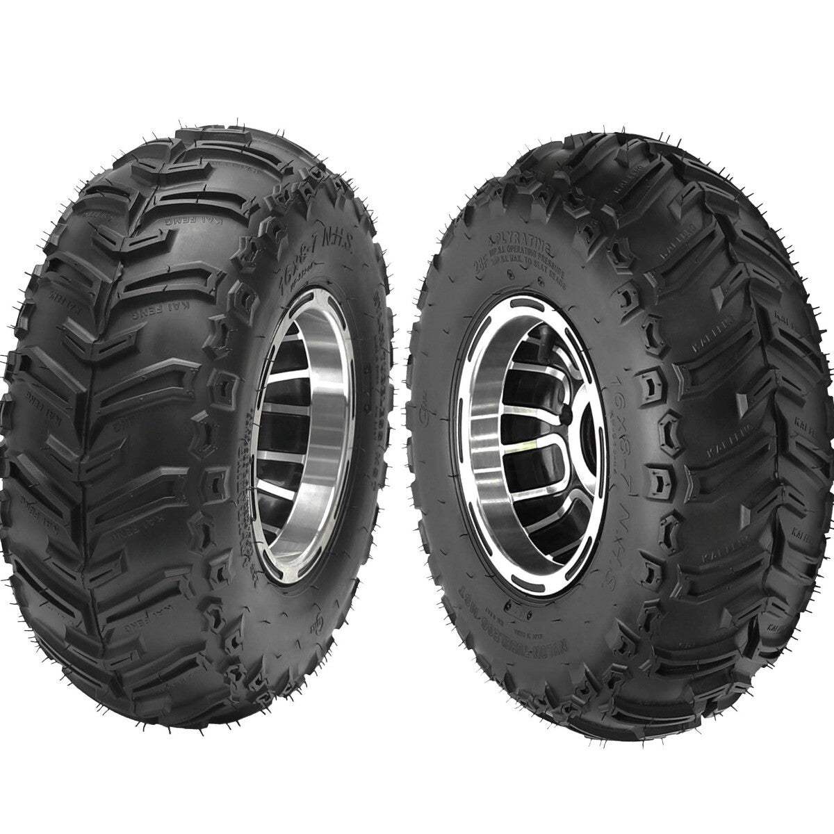 2-pack 16x8-7 all-terrain vehicle (UTV) wheels and tires, 16x8.00-7 go-kart tires with 3 lugs.