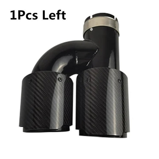 1Pcs Car Left All Black Glossy Carbon Fiber Exhaust Pipe H Rear Exhaust Tip End