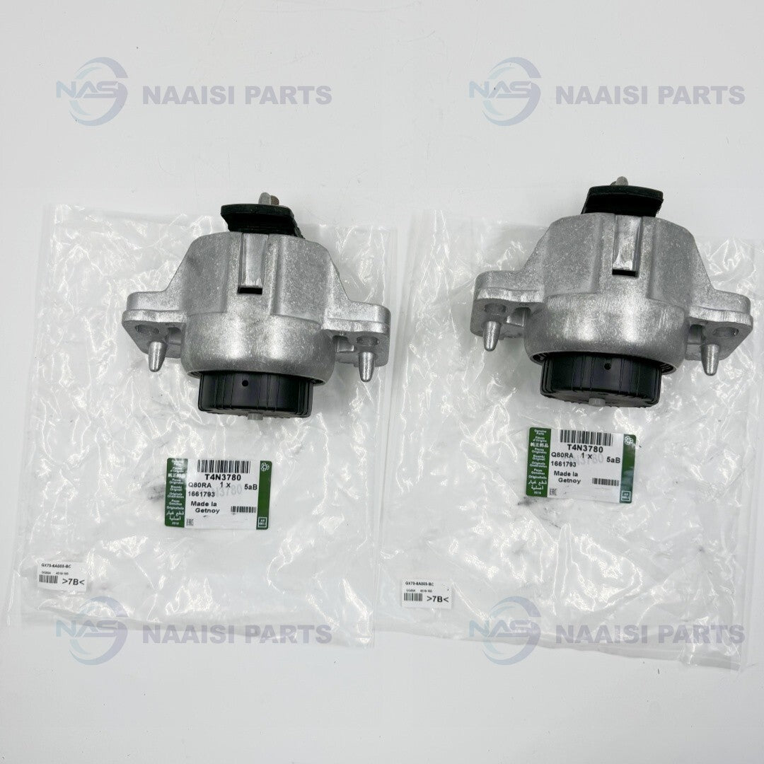 Two engine motor mounts suitable for Jaguar XE X760 2.0L and 3.0L models, T4N3780, T4N3784, and T4N13011.