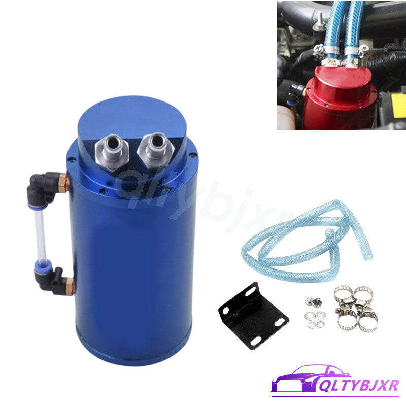 1 Set Round Car Engine Oil Catch Tank Can Hose Reservoir Breather Kit Blue