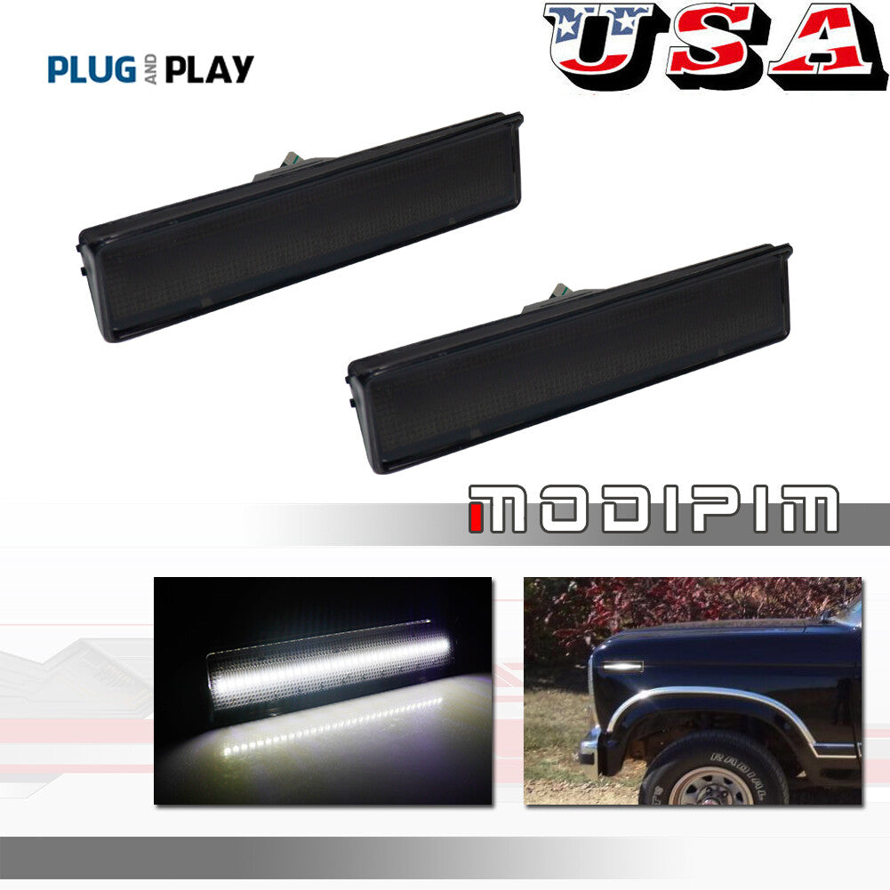 White LED smoked front corner marker lights suitable for 1980-1986 for Ford F150/250/350