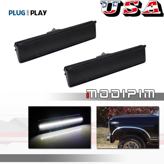 White LED smoked front corner marker lights suitable for 1980-1986 for Ford F150/250/350
