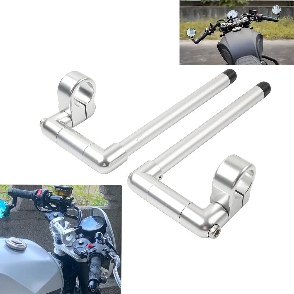 35MM Cafe Racer Bars 7/8 Universal Clip-On Handlebar Fork Tube Silver