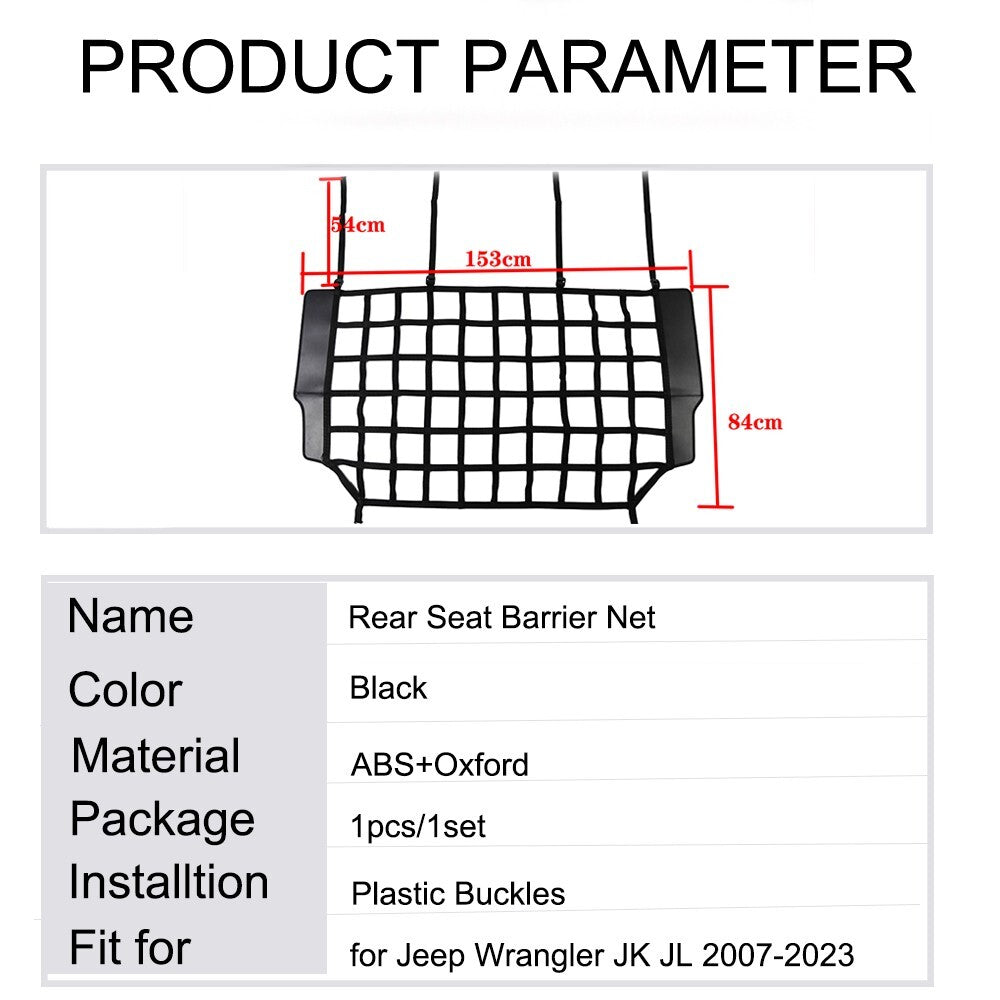 Rear Trunk Isolation Net Pet Barrier for Jeep for Wrangler JK JL 4-Door 2007-2024
