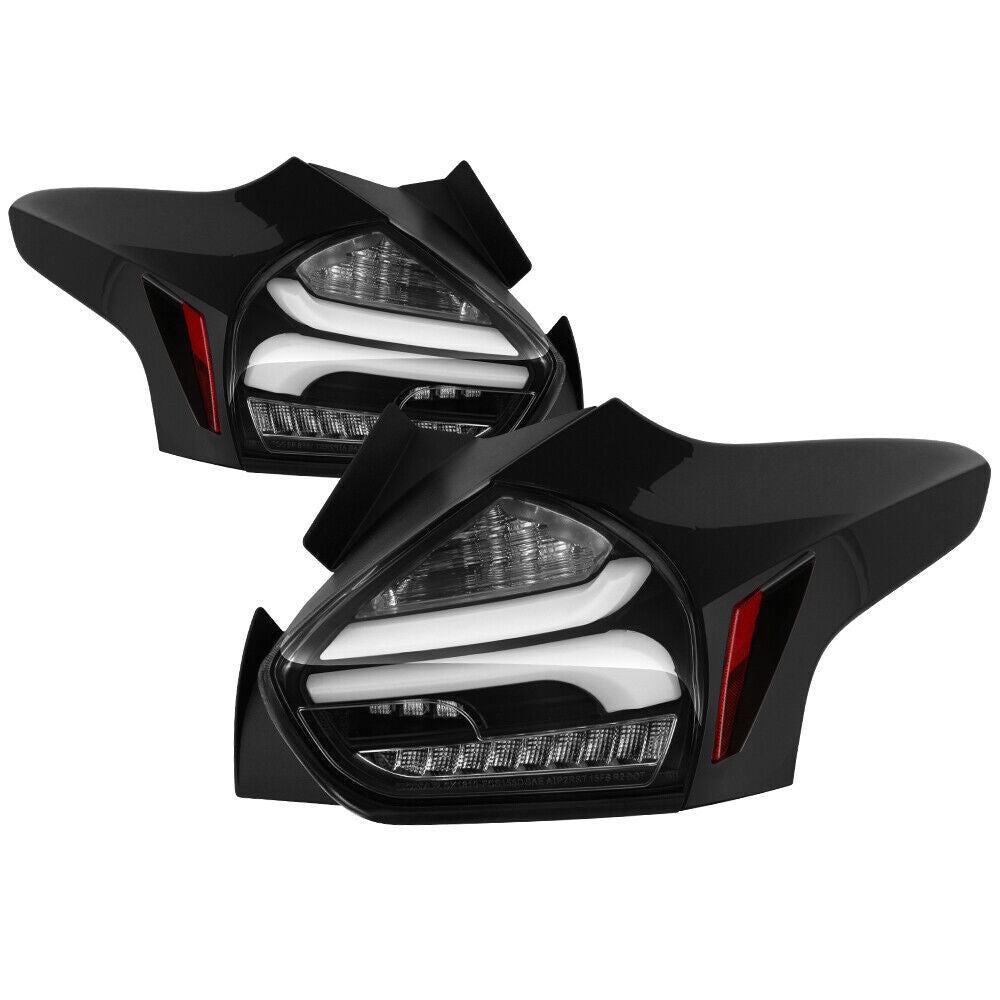 Sequential Turn Signal LED Black Tail Lights for Ford 15-18 Focus 5dr Hatchback