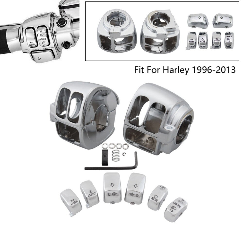 Chrome Hand Control Switch Housing Cover w/6pcs Button Caps for Harley Sportster