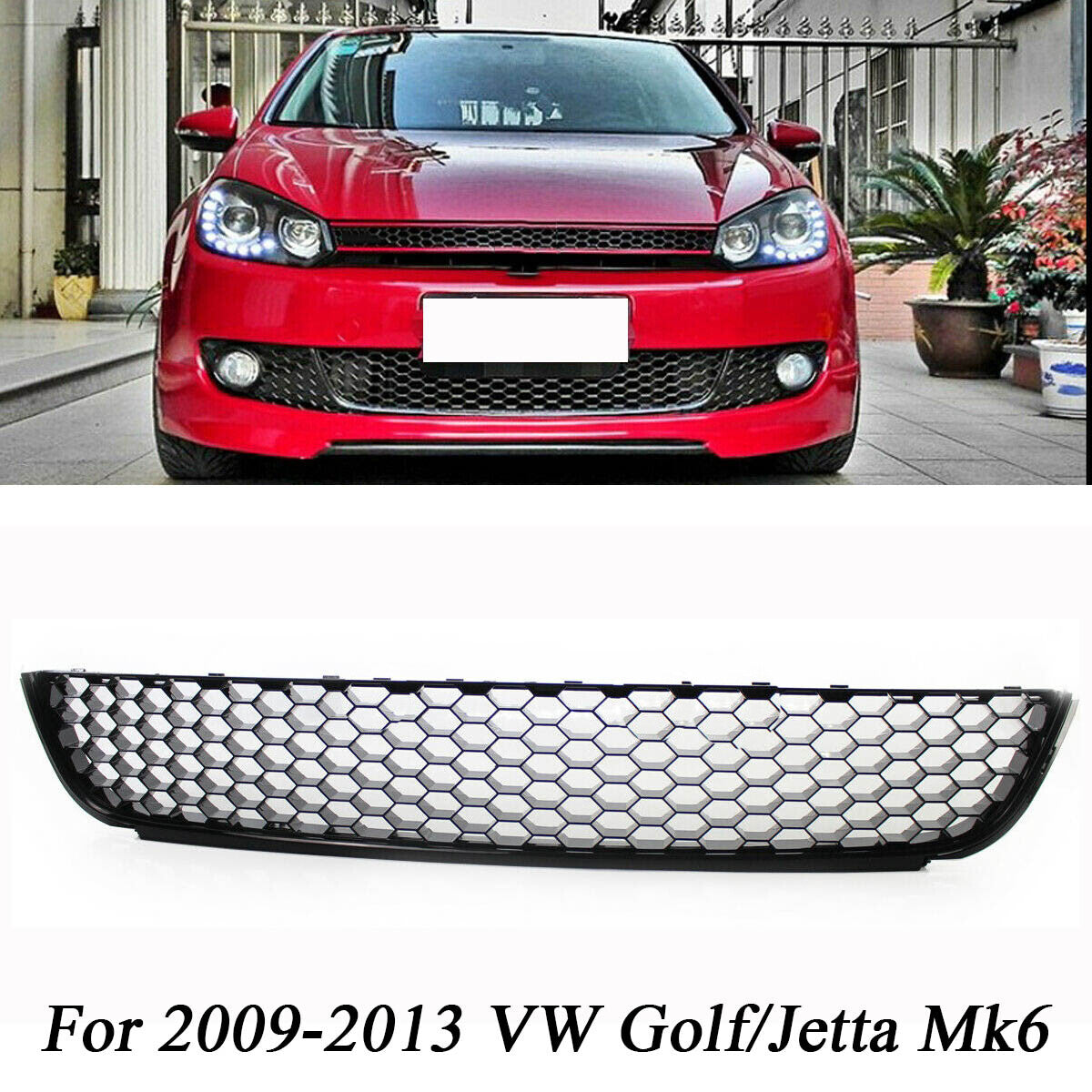 For 2010-2014 for Vw for Golf / for Jetta MK6 Honeycomb Mesh Lower Bumper Grille Gloss Black