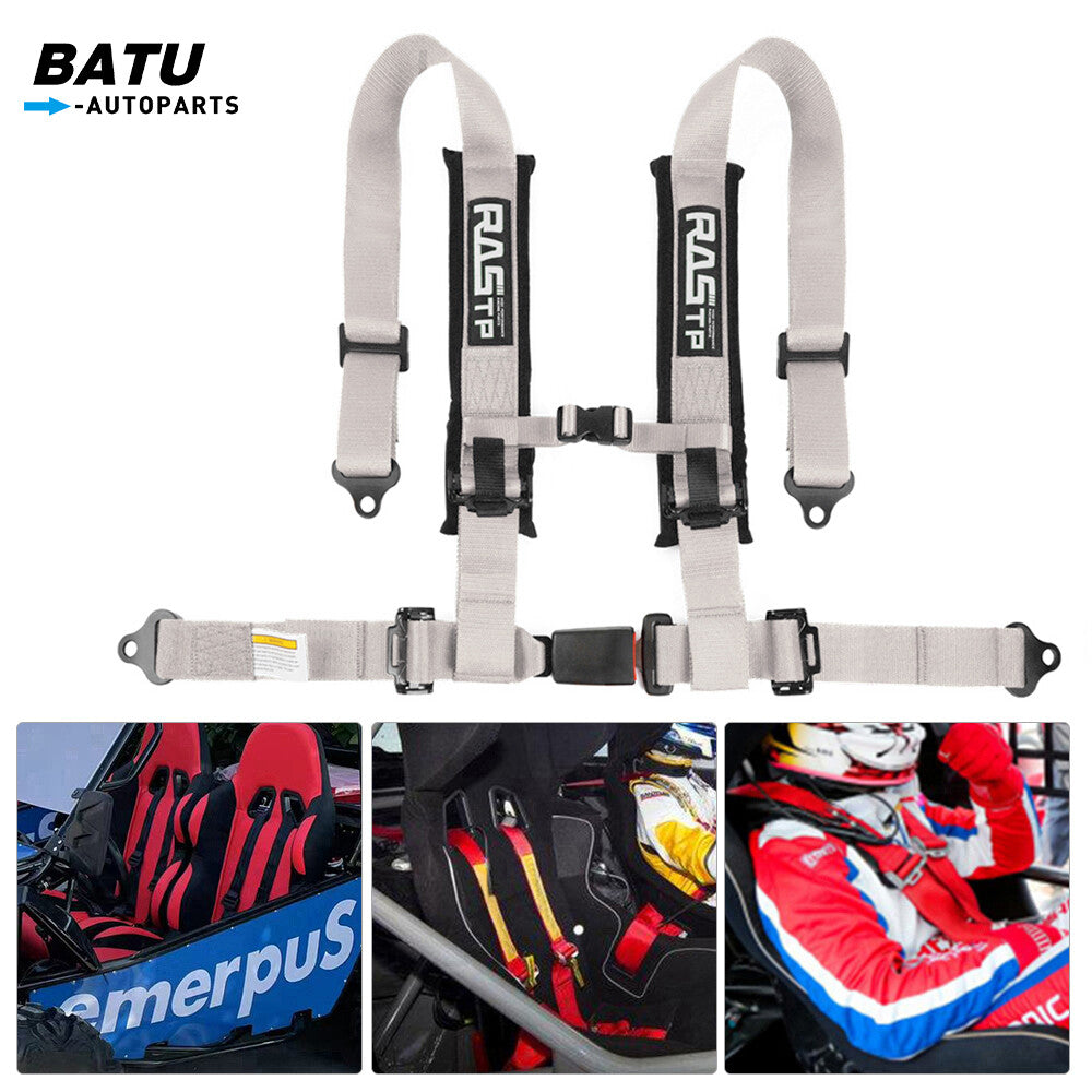 2inch 4-Point Harness Quick Release Safety for Seat Belt+1Pair Shoulder Pads Gray