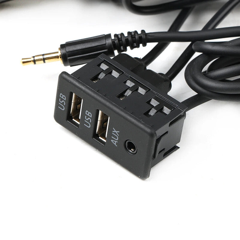 Car Dash Flush Mount Aux Port Panel Dual USB Extension Adapter Cable Embedded