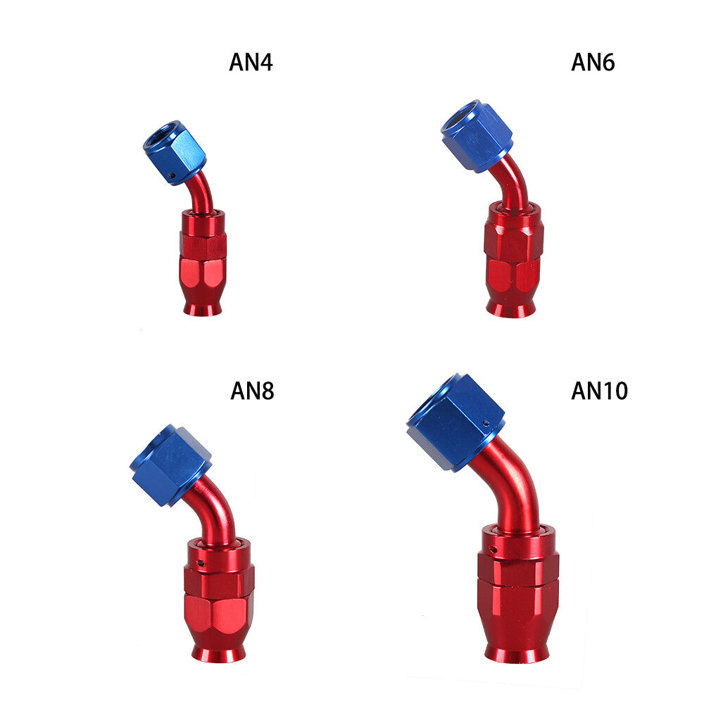 6AN PTFE Hose End Fittings 45 Degree Aluminum Swivel AN6 For PTFE Hose Only Red