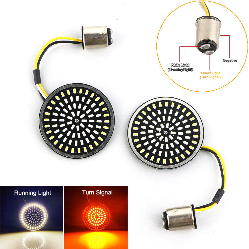 2-inch LED 1157 front and rear turn signals, amber and white inserts, universal fit for