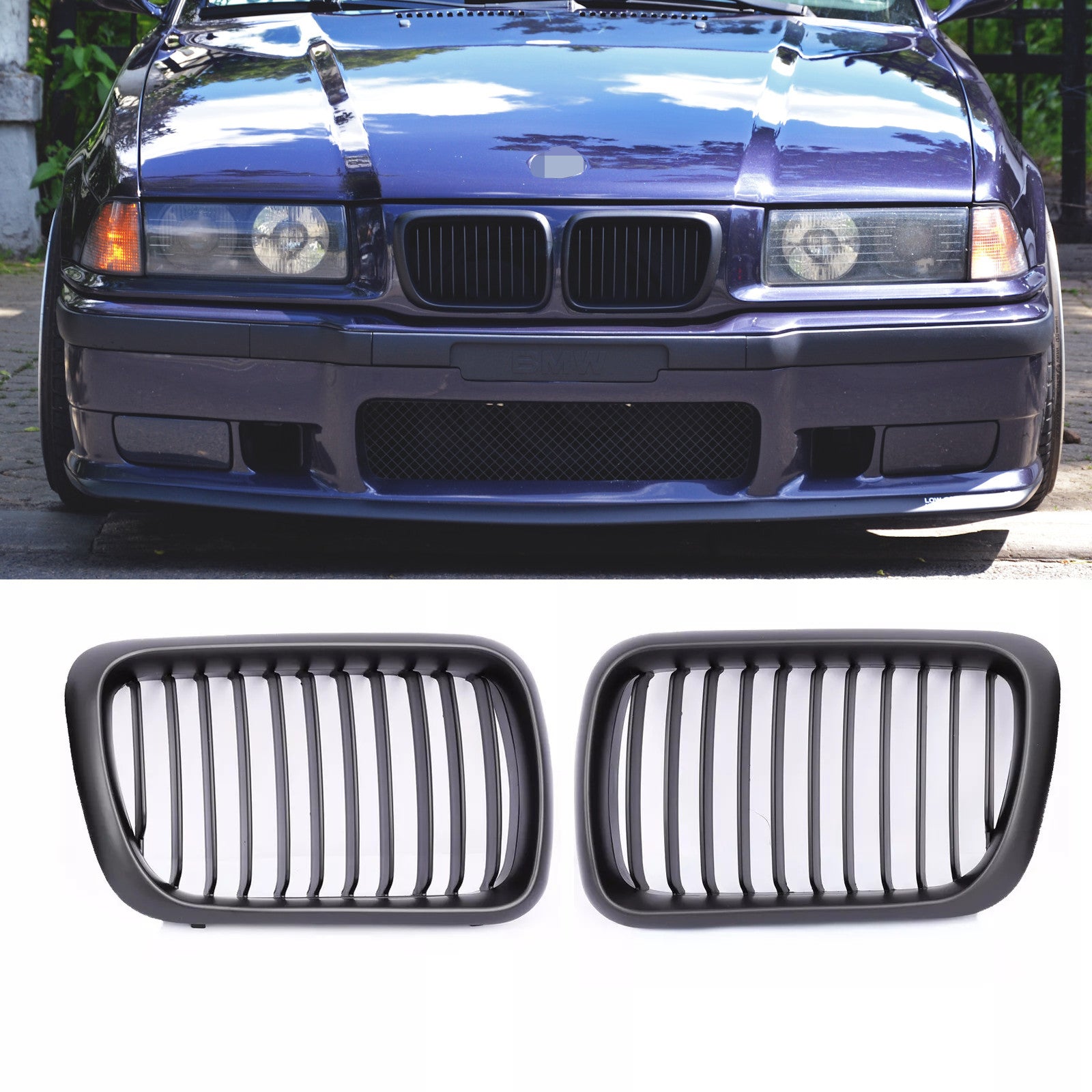 Front Hood Kidney Grille Grill Matte Black for BMW 3 Series E36 M3 1996-1999