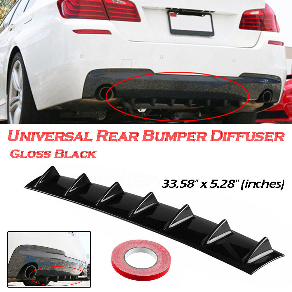 Universal rear 33.5-inch body bumper diffuser Shark 7 Fin kit ABS boiler black
