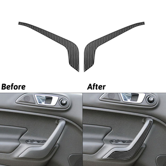 2Pcs Carbon Fiber Ineterior Front Door Pull Cover Trim for Ford Fiesta 2011-2015
