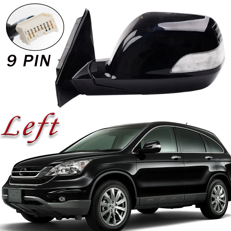 Suitable for Honda CRV 2007-2011, 9-inch left black door side mirror with turn signal light and heating.