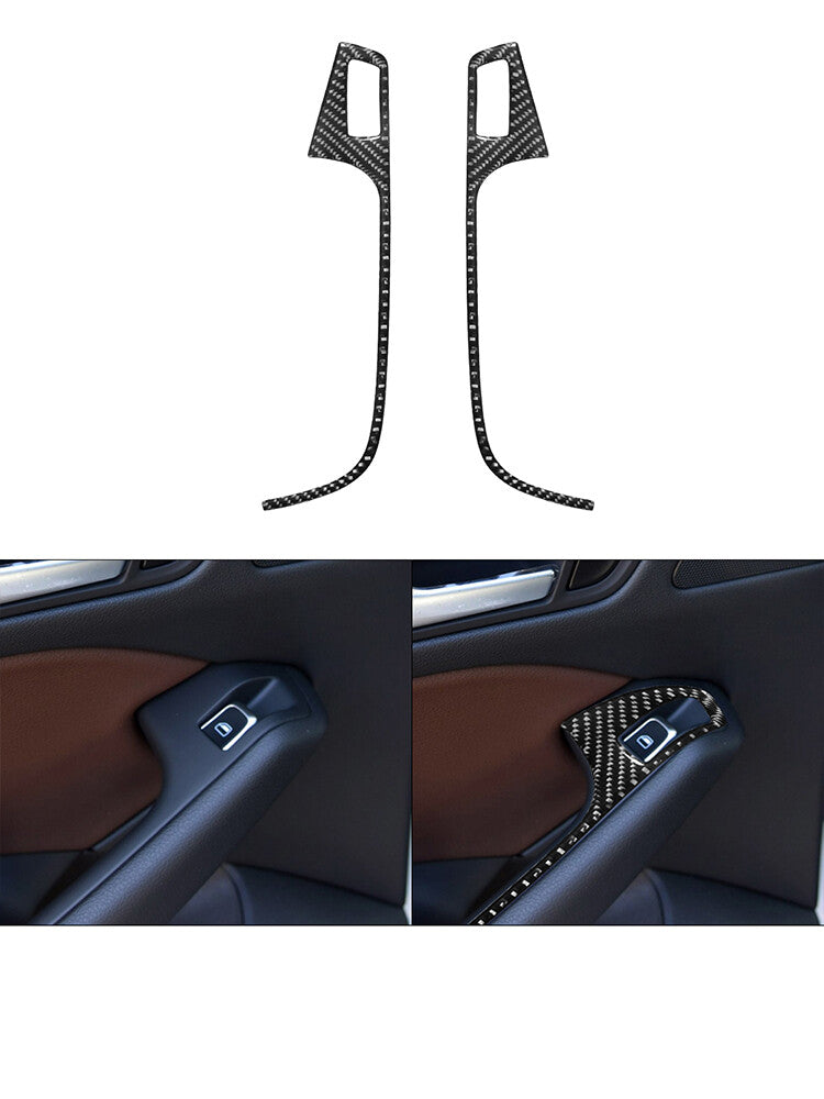 2Pcs Rear Window Lift Button Trim Cover Decor Carbon Fiber for Audi Q5 2009-2017
