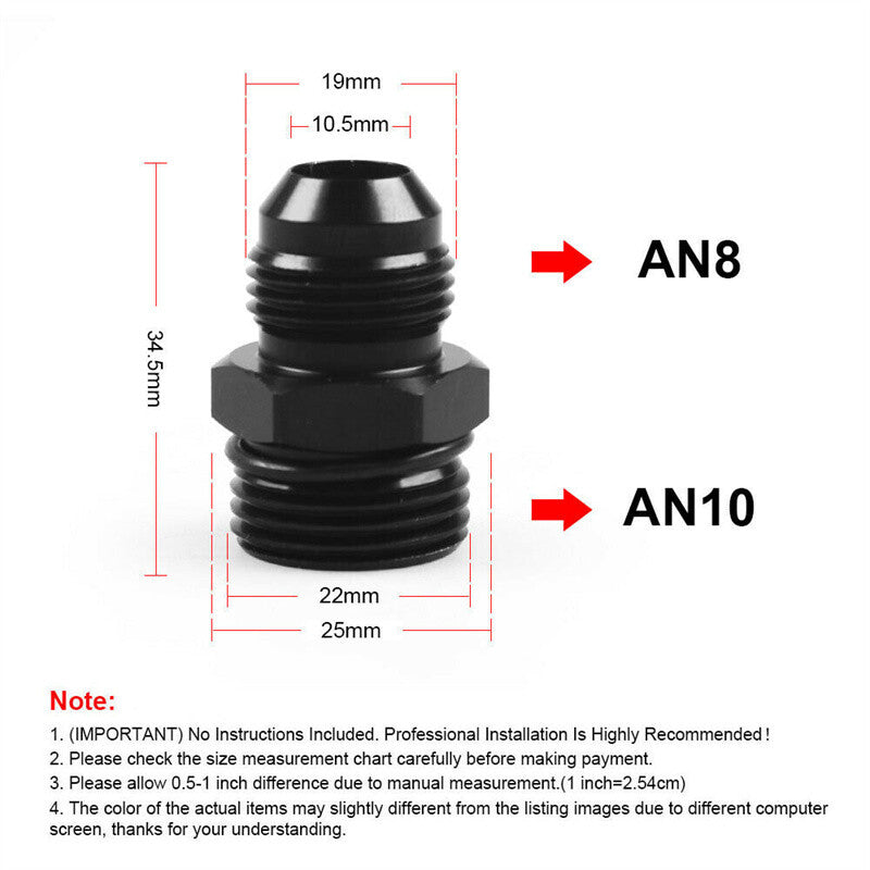 ORB-10 O-ring Boss AN10 10AN to AN8 8AN Male Adapter Fitting Aluminum Black 1pc